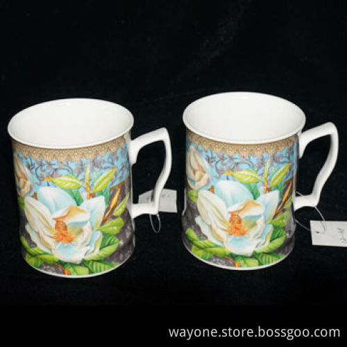 New Bone China Mug, White Flower, Elegant, Noble, Suitable for Promotional and Gift Purposes